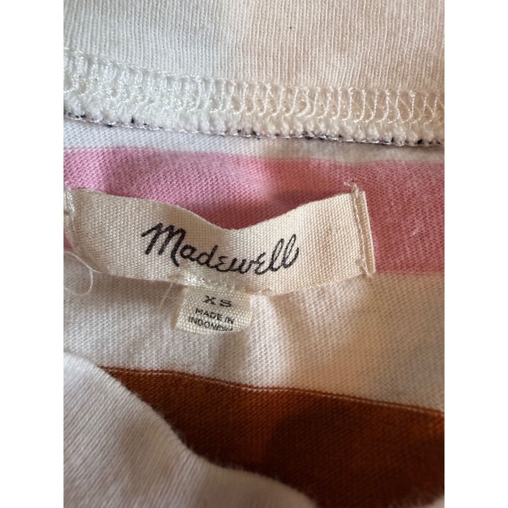 Madewell Womens XS Striped Pocket Tee Pink Brown Navy Crew Neck Short Sleeve Top - Picture 8 of 9